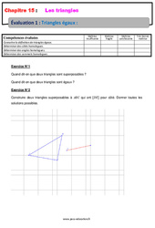 Triangles égaux - Examen Evaluation, bilan, contrôle avec la correction : 10ème Harmos - PDF à imprimer