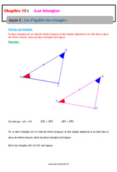 Cas d’égalité des triangles - Cours : 10ème Harmos - PDF à imprimer