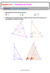 Calculer des longueurs - Révisions - Exercices avec correction sur le Théorème de Thalès : 10ème Harmos - PDF à imprimer