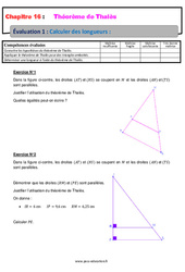 Calculer des longueurs - Examen Evaluation, bilan, contrôle avec la correction sur le Théorème de Thalès : 10ème Harmos - PDF à imprimer