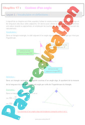 Vocabulaire et définitions - Séquence complète sur le cosinus d’un angle : 10ème Harmos - PDF à imprimer