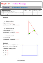 Vocabulaire et définitions - Examen Evaluation, bilan, contrôle avec la correction sur le cosinus d’un angle : 10ème Harmos - PDF à imprimer