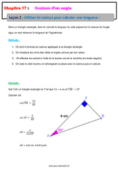 Utiliser le cosinus pour calculer une longueur - Cours sur le cosinus d’un angle : 10ème Harmos - PDF à imprimer