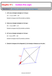 Utiliser le cosinus pour calculer une longueur - Révisions - Exercices avec correction sur le cosinus d’un angle : 10ème Harmos - PDF à imprimer