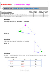 Utiliser le cosinus pour calculer une longueur - Examen Evaluation, bilan, contrôle avec la correction sur le cosinus d’un angle : 10ème Harmos - PDF à imprimer