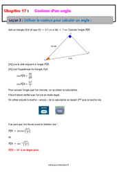 Utiliser le cosinus pour calculer un angle - Cours : 10ème Harmos - PDF à imprimer