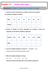 Utiliser le cosinus pour calculer un angle - Révisions - Exercices avec correction : 10ème Harmos - PDF à imprimer