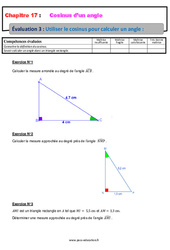 Utiliser le cosinus pour calculer un angle - Examen Evaluation, bilan, contrôle avec la correction : 10ème Harmos - PDF à imprimer