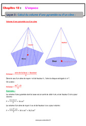 Calcul du volume d’une pyramide ou d’un cône - Cours : 10ème Harmos - PDF à imprimer