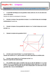 Calcul du volume d’une pyramide ou d’un cône - Révisions - Exercices avec correction : 10ème Harmos - PDF à imprimer