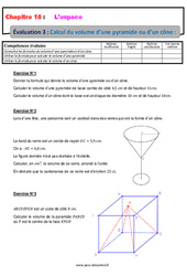 Calcul du volume d’une pyramide ou d’un cône - Examen Evaluation, bilan, contrôle avec la correction : 10ème Harmos - PDF à imprimer