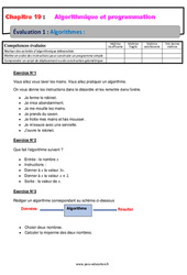 Algorithmes - Examen Evaluation, bilan, contrôle avec la correction : 10ème Harmos - PDF à imprimer