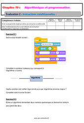 Instructions conditionnelles - Examen Evaluation, bilan, contrôle avec la correction sur l'algorithmique et programmation : 10ème Harmos - PDF à imprimer