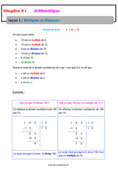 Multiples et diviseurs - Cours - Arithmétique : 9eme Harmos - PDF à imprimer