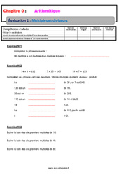 Multiples et diviseurs - Examen Evaluation, bilan, contrôle avec la correction - Arithmétique : 9eme Harmos - PDF à imprimer