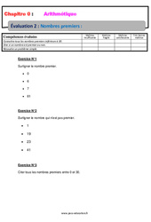 Nombres premiers - Examen Evaluation, bilan, contrôle avec la correction - Arithmétique : 9eme Harmos - PDF à imprimer