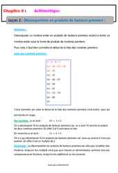 Décomposition en produits de facteurs premiers - Cours - Arithmétique : 9eme Harmos - PDF à imprimer