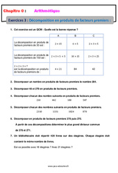 Décomposition en produits de facteurs premiers - Révisions - Exercices avec correction - Arithmétique : 9eme Harmos - PDF à imprimer