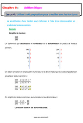 Utiliser la décomposition pour travailler avec les fractions - Cours - Arithmétique : 9eme Harmos - PDF à imprimer