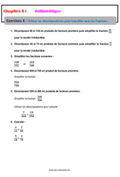 Utiliser la décomposition pour travailler avec les fractions - Révisions - Exercices avec correction - Arithmétique : 9eme Harmos - PDF à imprimer