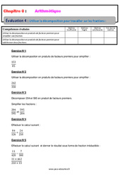 Utiliser la décomposition pour travailler avec les fractions - Examen Evaluation, bilan, contrôle avec la correction - Arithmétique : 9eme Harmos - PDF à imprimer