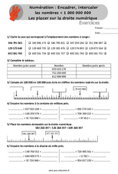 Encadrer, intercaler les nombres inférieur à 1 000 000 000 et les placer sur la droite numérique - Exercices, révisions  avec les corrigés : 6ème, 7ème Harmos - PDF à imprimer