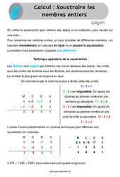 Soustraire les nombres entiers - Cours, Leçon : 6ème Harmos - PDF gratuit à imprimer