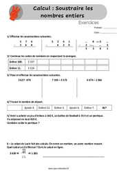 Soustraire les nombres entiers - Exercices, révisions  avec les corrigés : 6ème Harmos - PDF à imprimer