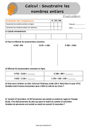 Soustraire les nombres entiers - Évaluation, bilan avec la correction : 6ème Harmos - PDF à imprimer