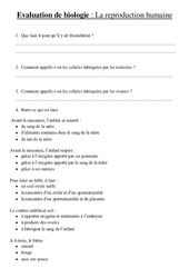 Reproduction humaine - Examen Evaluation : 7ème Harmos - PDF à imprimer