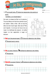 La piscine - Mes premiers pas en lecture - Niveau 1 : 3eme, 4ème Harmos - PDF à imprimer