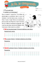 Le Carnaval - Mes premiers pas en lecture - Niveau 1 : 3eme, 4ème Harmos - PDF à imprimer