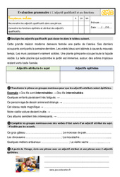 L’adjectif qualificatif et ses fonctions - Évaluation, bilan avec les corrections : 7ème Harmos - PDF à imprimer