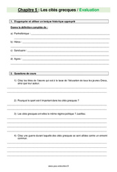 Les cités grecques - Examen Evaluation avec les corrections : 8ème Harmos - PDF à imprimer