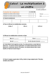 La multiplication à un chiffre - Évaluation, bilan avec la correction : 6ème, 7ème Harmos - PDF à imprimer