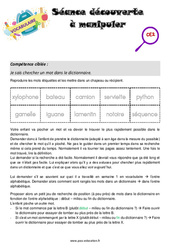 Chercher dans le dictionnaire - Séance découverte à manipuler : 5ème Harmos - PDF à imprimer