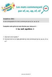 Les mots commençant par af, ac, ap, ef, of - Séance découverte à manipuler : 7ème Harmos - PDF à imprimer