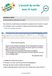 L’accord du verbe avec le sujet - Séance découverte à manipuler : 7ème Harmos - PDF à imprimer