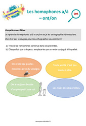 Les homophones a/à - ont/on - Séance découverte à manipuler : 6ème Harmos - PDF à imprimer