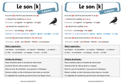 Le son [k] - Phonologie - Cours, Leçon : 5ème, 6ème Harmos - PDF gratuit à imprimer