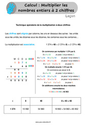 Multiplier les nombres entiers à 2 chiffres - Cours, Leçon : 6ème, 7ème Harmos - PDF gratuit à imprimer