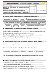 Les pronoms possessifs et démonstratifs - Évaluation, bilan avec la correction : 7ème Harmos - PDF à imprimer