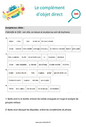 Le complément d’objet direct - Séance découverte à manipuler : 6ème Harmos - PDF à imprimer