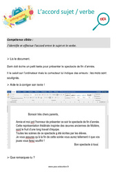 L’accord sujet / verbe - Séance découverte à manipuler : 5ème Harmos - PDF à imprimer