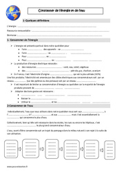 Consommer de l’énergie et de l’eau - Cours, Leçon : 6ème Harmos - PDF à imprimer