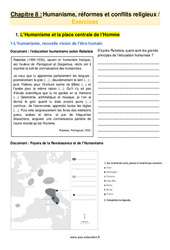 Humanisme, réformes et conflits religieux - Exercices avec les corrigés : 9eme Harmos - PDF à imprimer