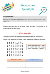 Les noms en é/ée/té/tié - Séance découverte à manipuler : 7ème Harmos - PDF à imprimer