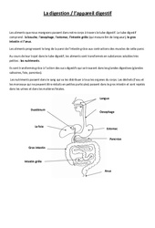 La digestion - l'appareil digestif - Cours, Leçon - Sciences : 5ème, 6ème Harmos - PDF gratuit à imprimer