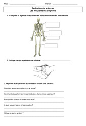 Mouvements corporels - Examen Evaluation : 5ème, 6ème Harmos - PDF à imprimer