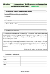 Les relations de l’empire romain avec les autres mondes anciens - Examen Evaluation avec les corrections : 8ème Harmos - PDF à imprimer